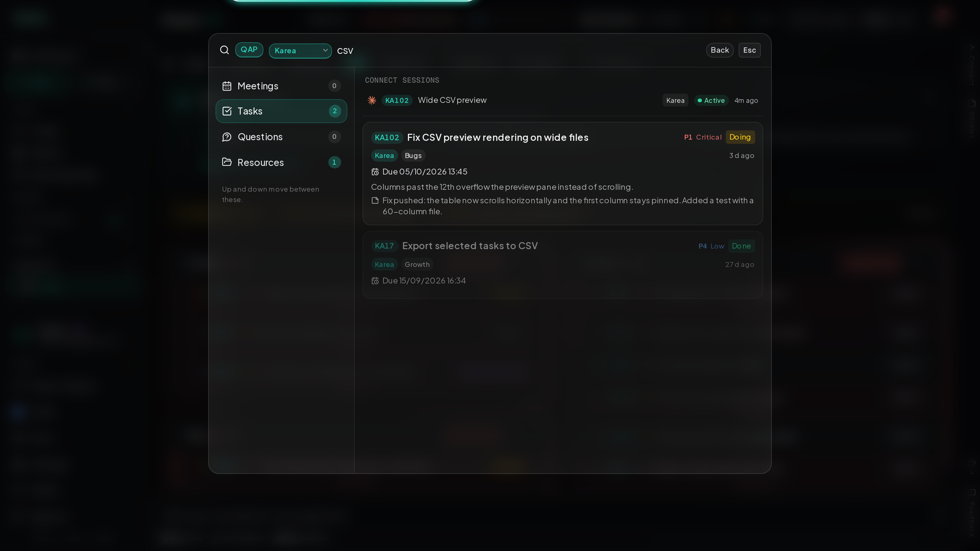 Karea screenshot: Quick actions, without leaving the page